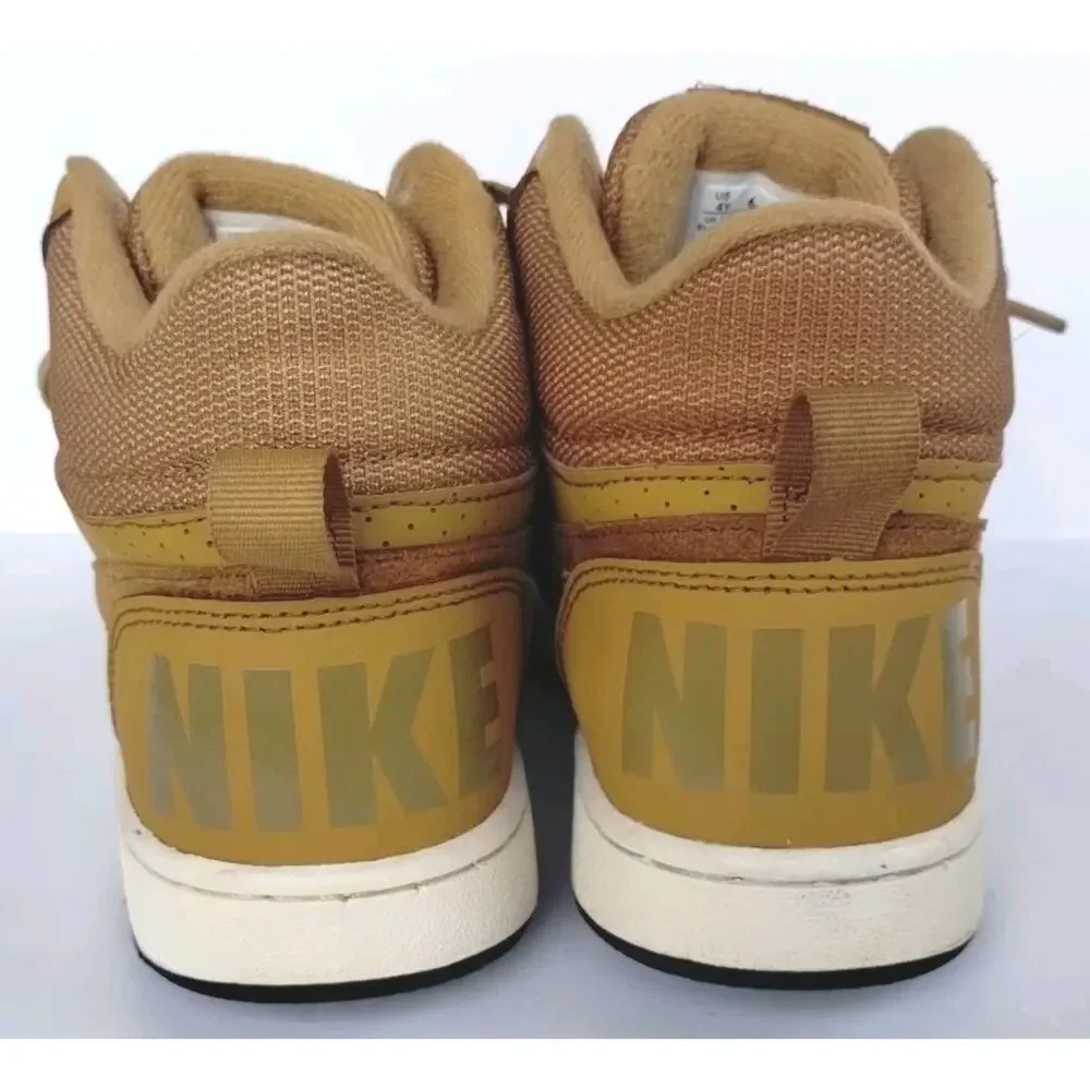 Nike Youth 4Y Court Borough Mid GS Wheat/Gold Athletic Hi-top B-ball Sneakers
